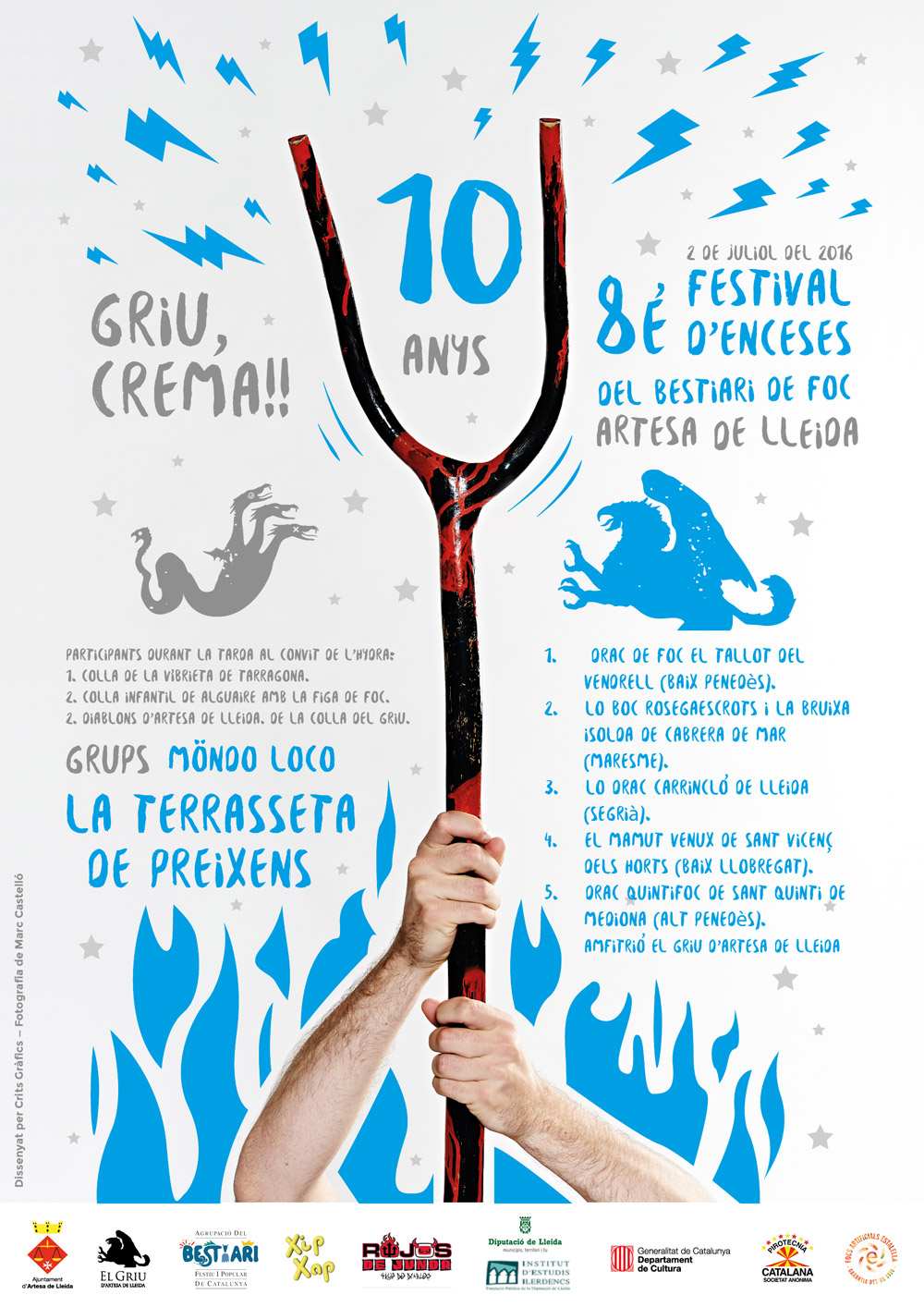 Diseño del Cartel comemorativo de los 10 años del Griu Artesa de lleida. Disseny del cartell comemoratiu dels 10 amnys del Griu Artesa de Lleida.