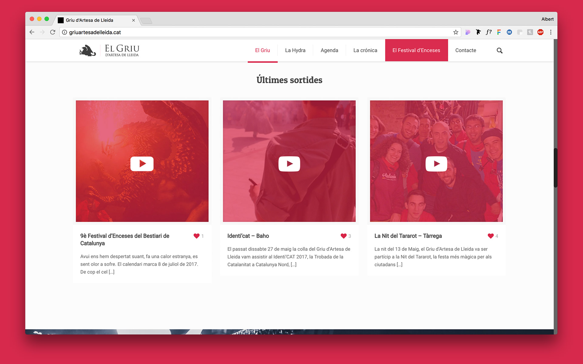 Diseño de la pàgina web para el Griu Artesa de Lleida. Disseny de la pàgina web per al Griu Artesa de Lleida.