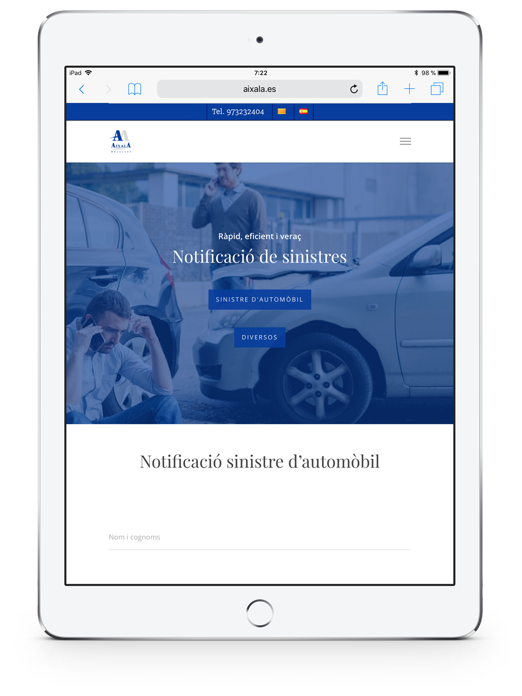 Diseño web para formatos tablet para aixala mesalles. Disseny web per a formats table per aixala mesalles.