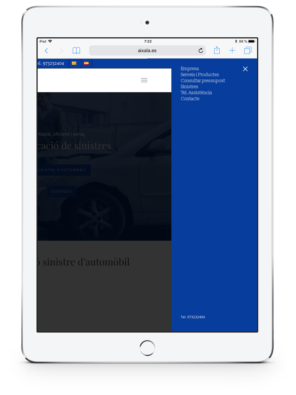 Diseño web para formatos tablet para aixala mesalles. Disseny web per a formats table per aixala mesalles.