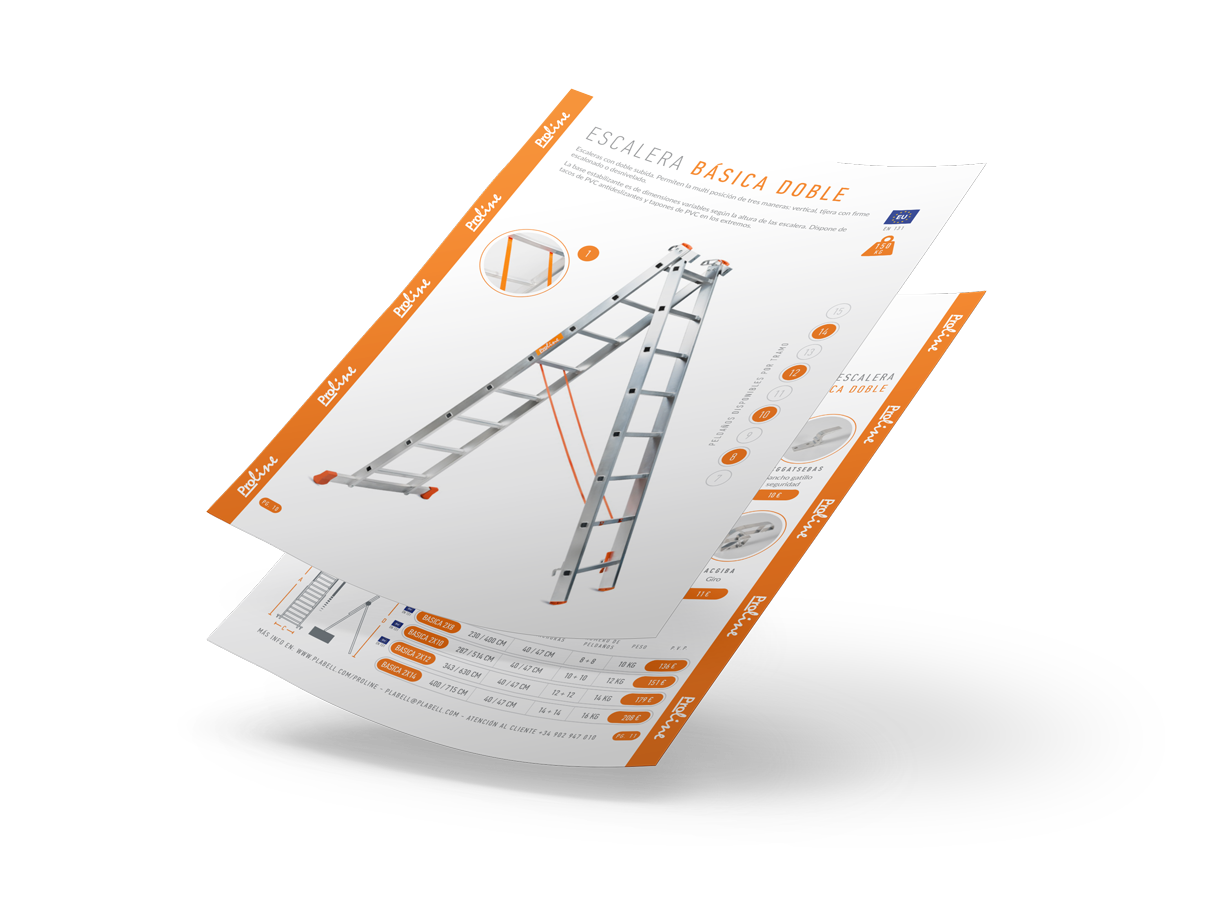 Diseño gráfico aplicado al nuevo catálogo para la empresa de escaleras profesionales ProLine en Lleida. Disseny gràfic aplicat al nou catàleg per a l’empresa d’escaleres professionals ProLine a Lleida.